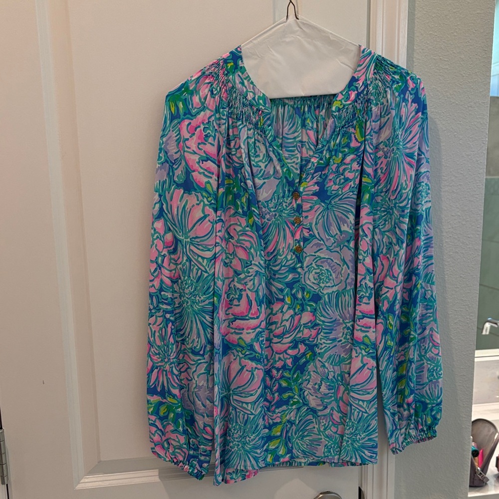 Lilly Pulitzer Floral Blouse in Pink and Blue
